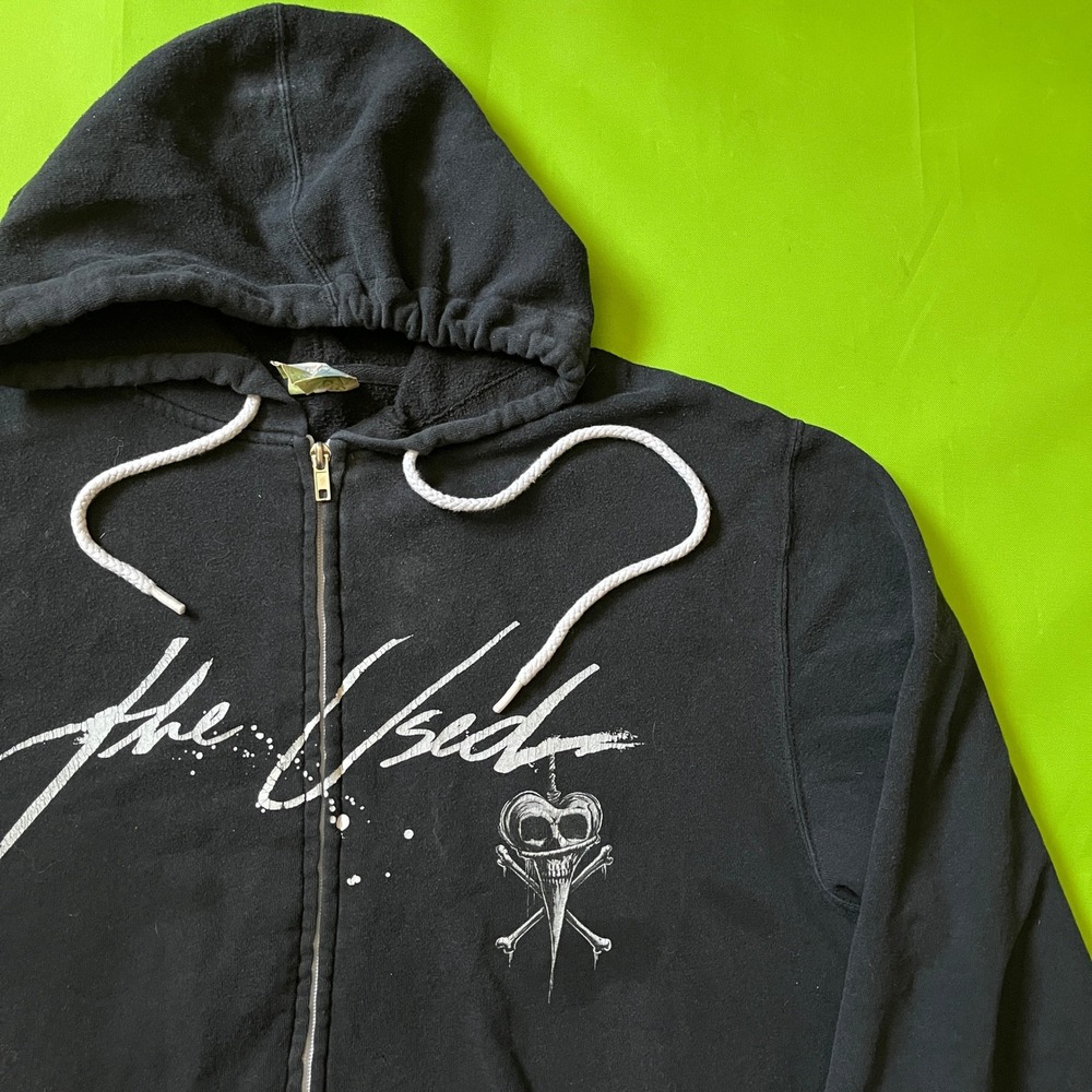 RARE XL The Used Band Hoodie Black Full Zip Skull Graphic Emo Rock Merch